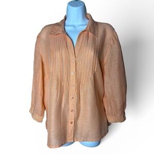 Coldwater Creek Womens Silk Linen Top Size XL Orange Sherbet Office Lightweight